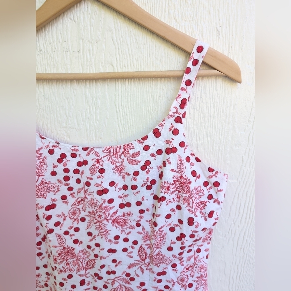 Vintage Y2K 90s David Wayne Red White 100% Cotton Floral Cherries Sun Dress 8 - Picture 3 of 6